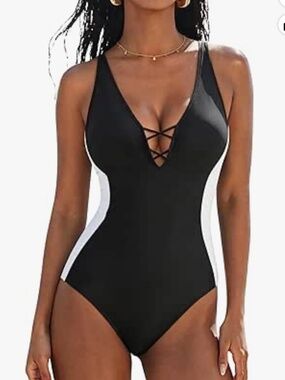 SUUKSESS Womens One Piece Tummy Control Swimsuit Crisscross Back NWT TTS